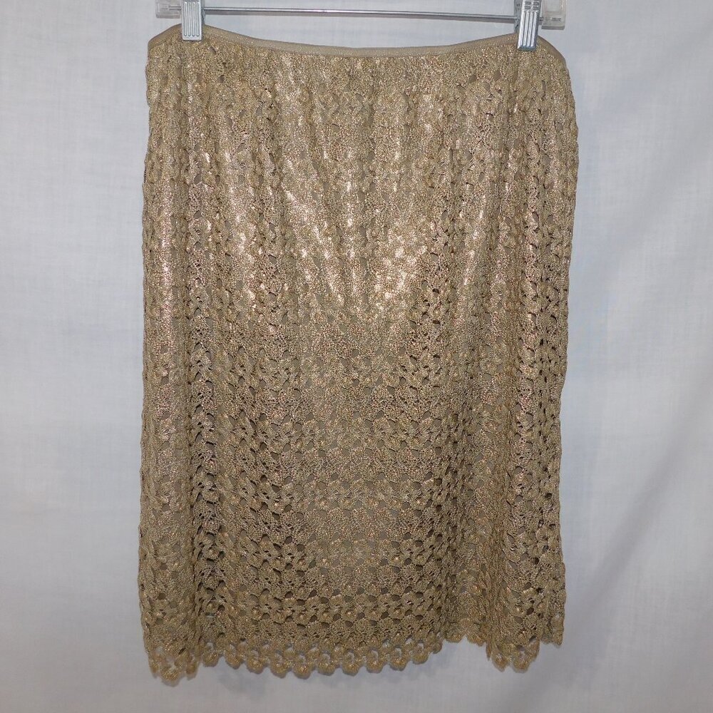 Calvin Klein Liquid Gold Knit overlay Skirt above the knee Womens 14
